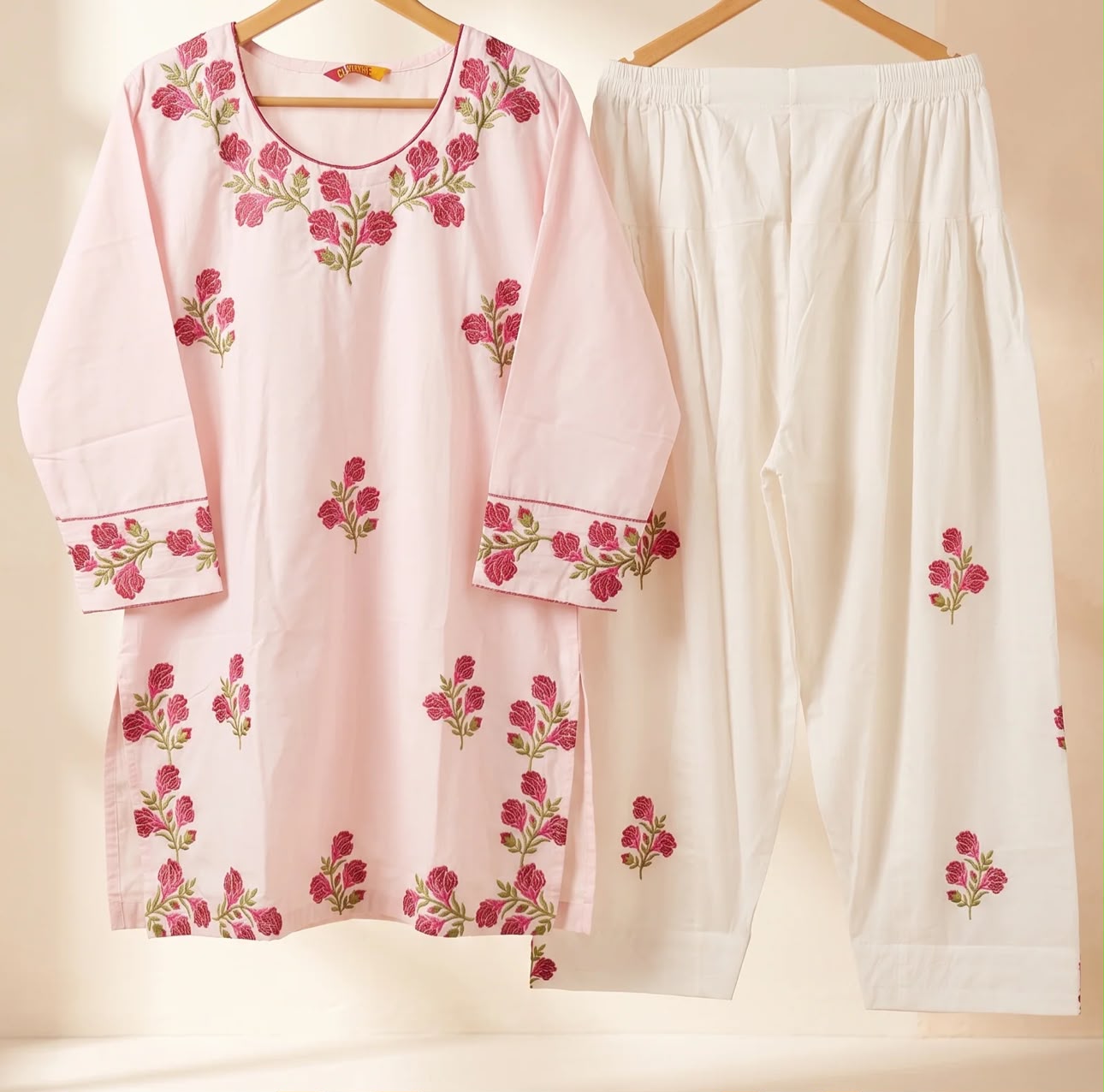 Gulab Baby Pink Embroidered Cotton Suit for Women