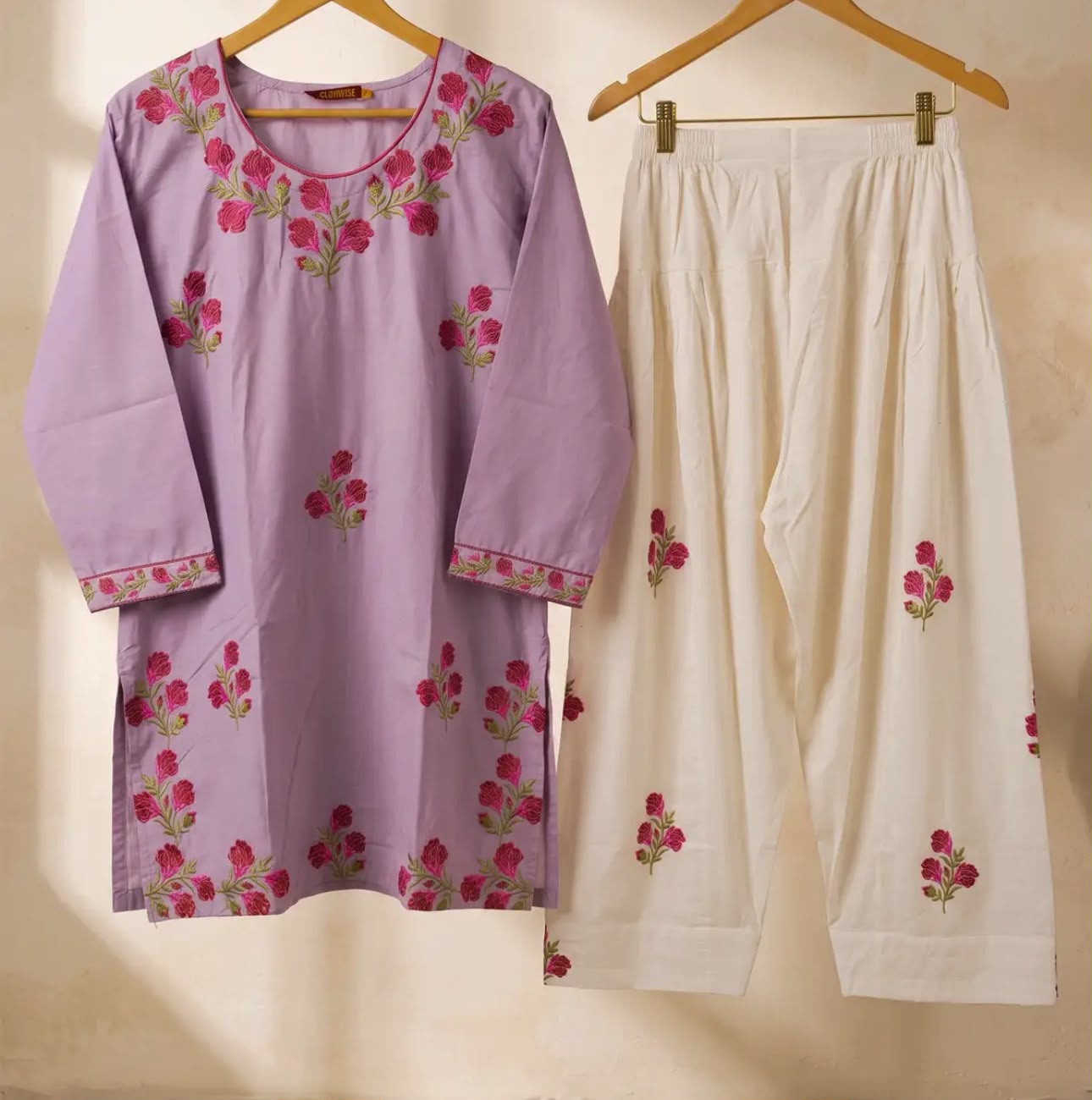 Gulab Lavender 2-Piece Embroidered Cotton Suit for Women