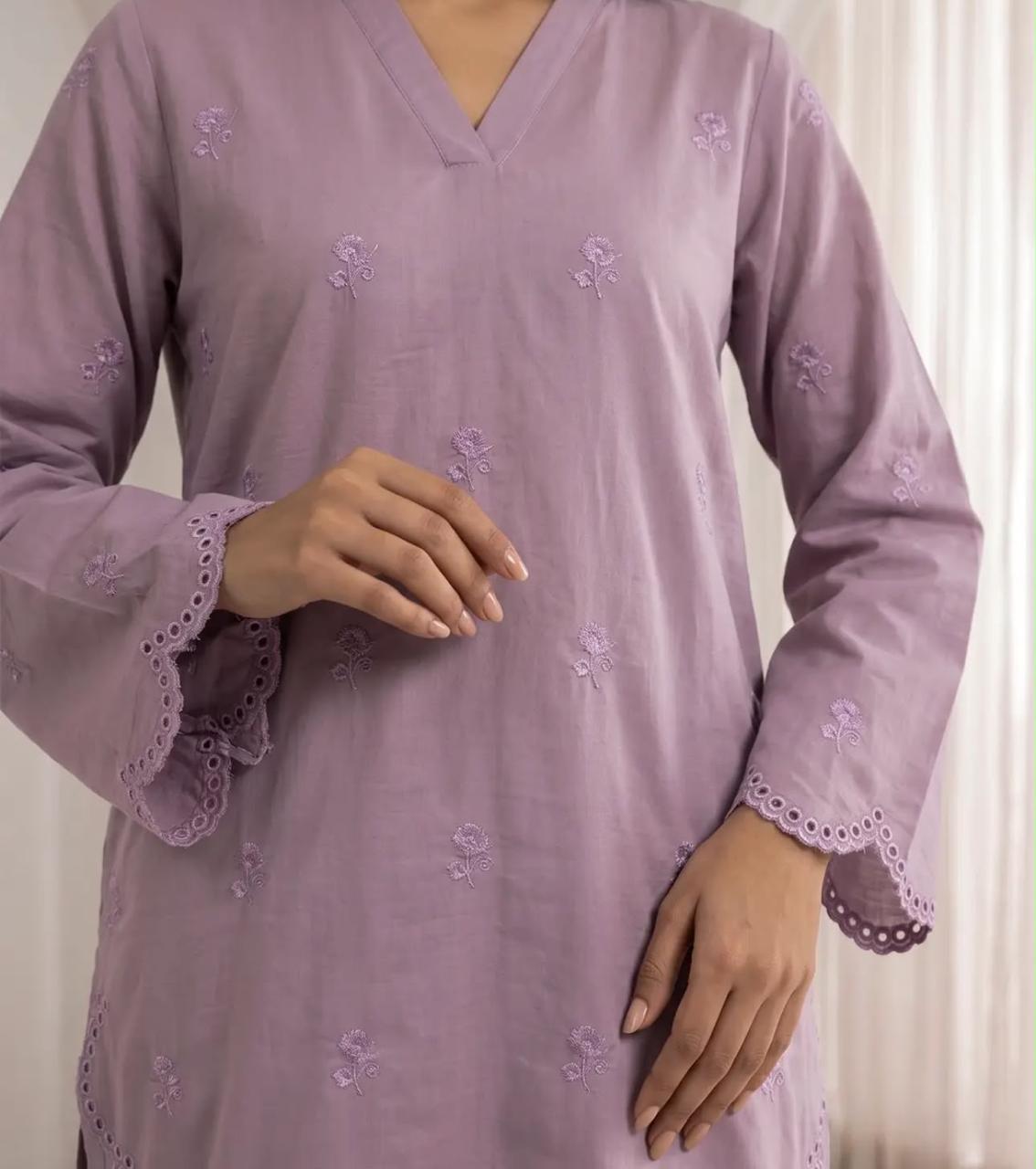 Mehr- 2 Piece Lilac Embroidered Cotton dress for Women