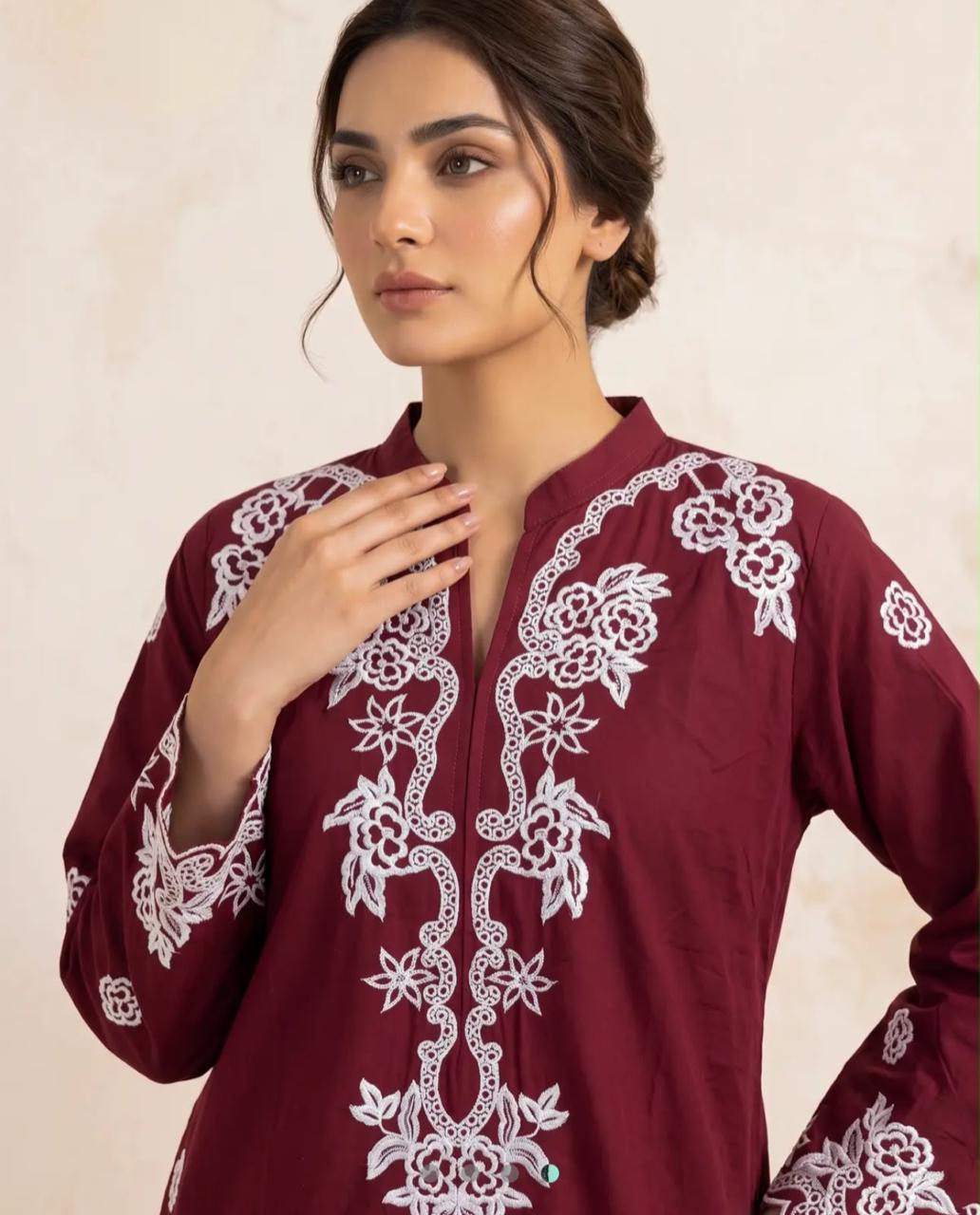 Muskaan 2-Piece Maroon Printed Cotton Suit