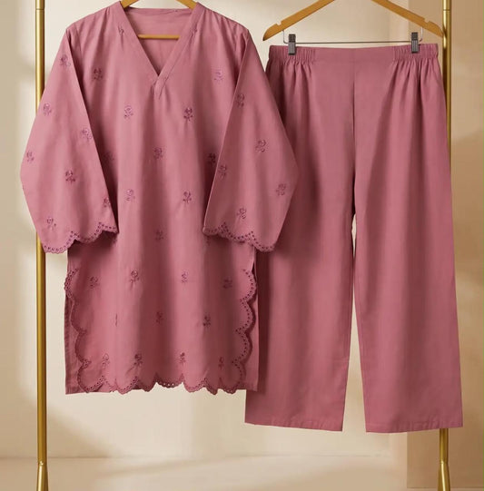Mehr- 2 Piece Tea Pink Embroidered Cotton dress for Women