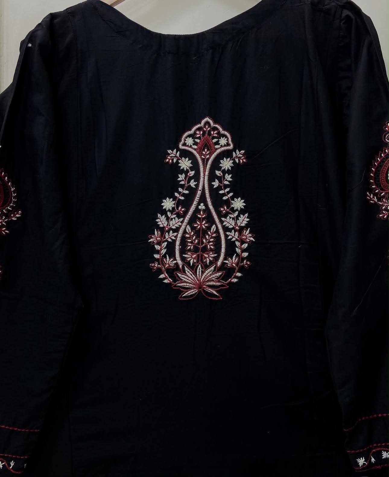 Siyah- Long Frok 3-Piece Cotton Lawn