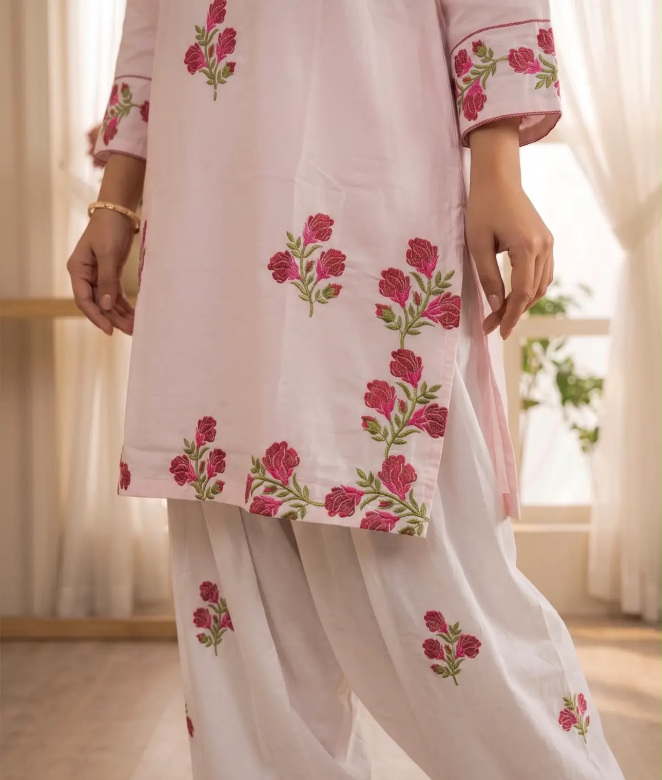 Gulab Baby Pink Embroidered Cotton Suit for Women