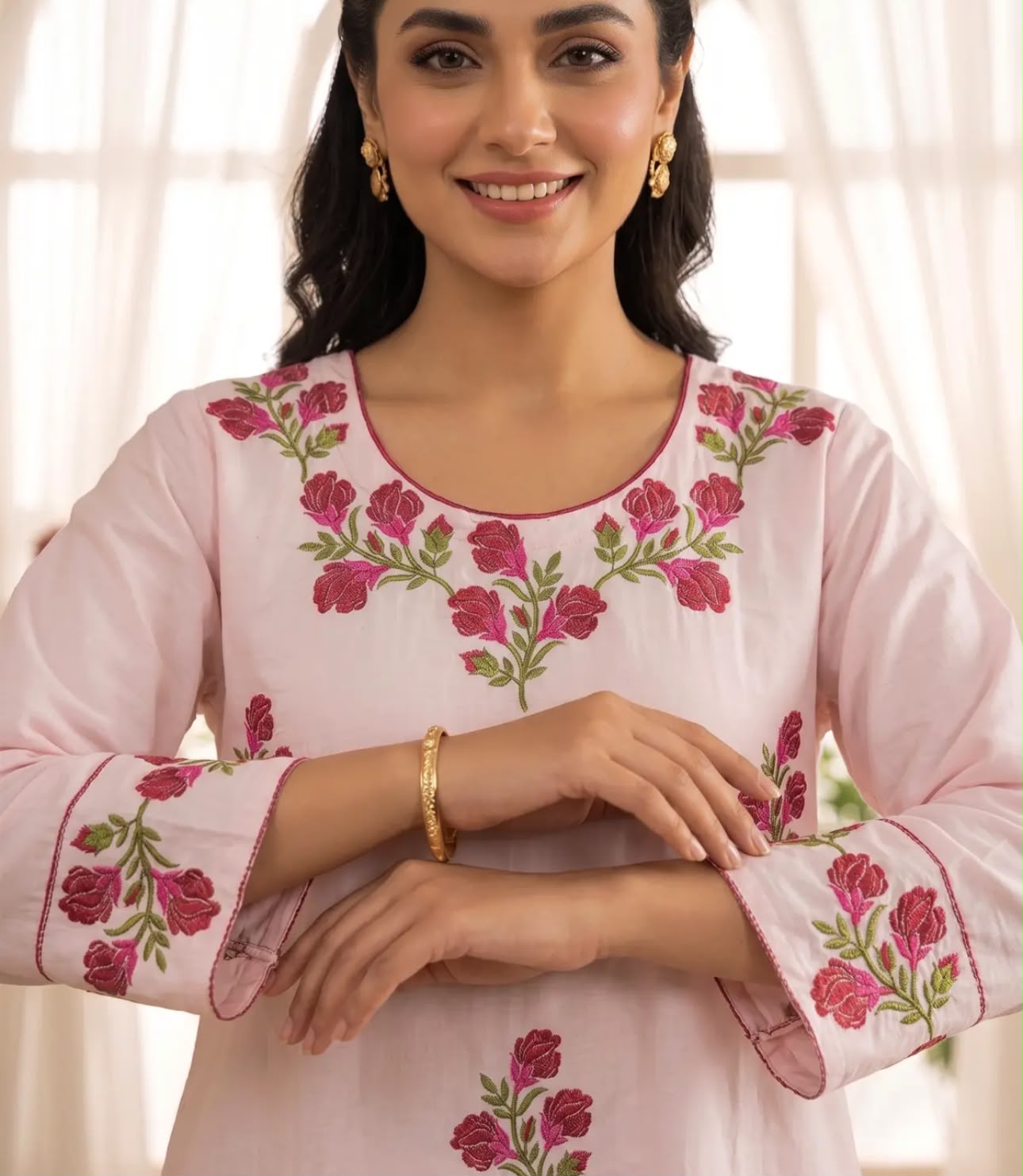 Gulab Baby Pink Embroidered Cotton Suit for Women