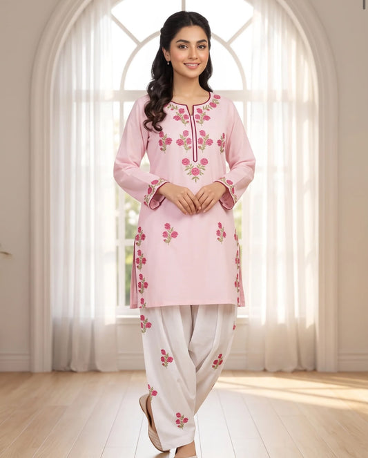 Gulab Baby Pink Embroidered Cotton Suit for Women