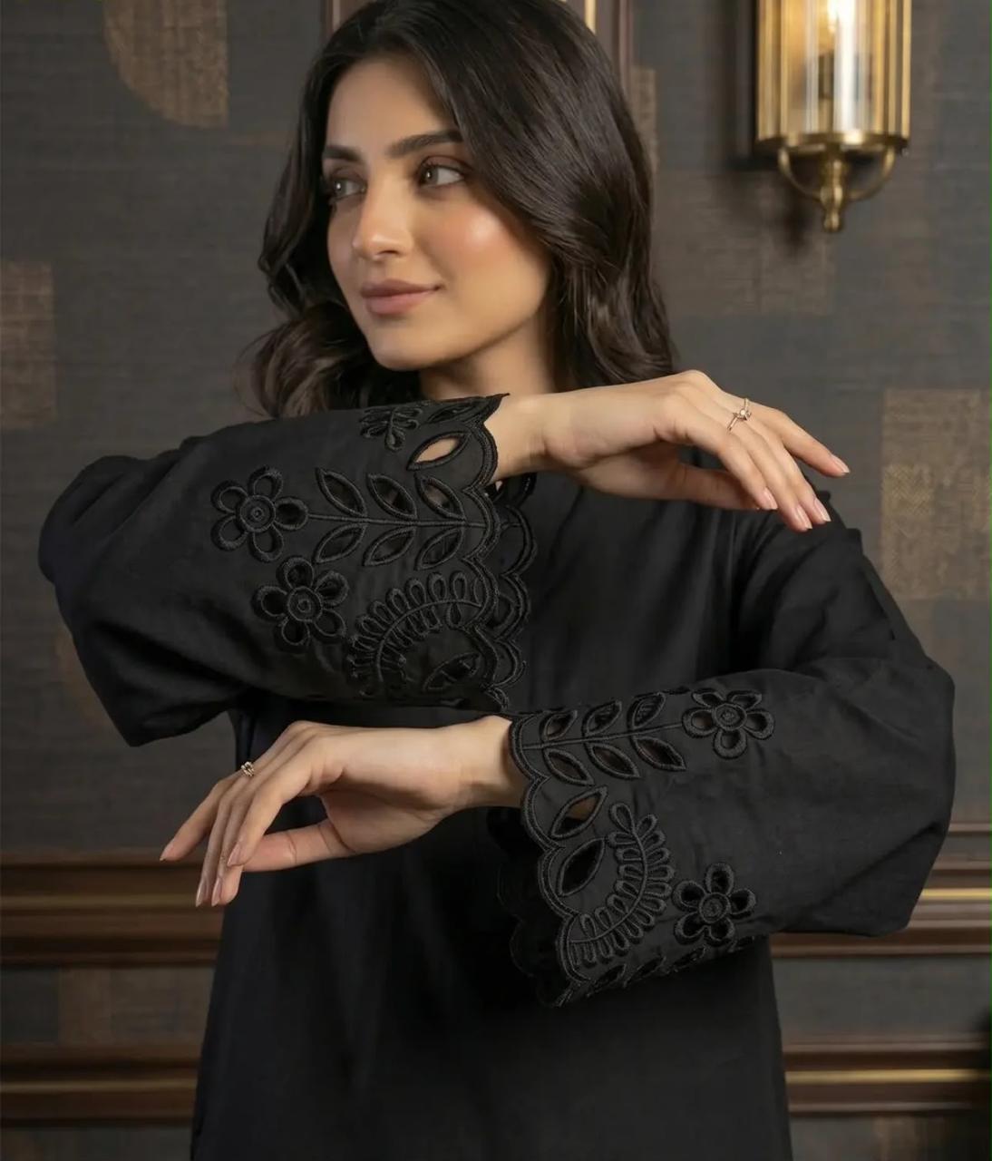 Flora Reign 2-Piece Black Embroidered Cotton Cord Suit