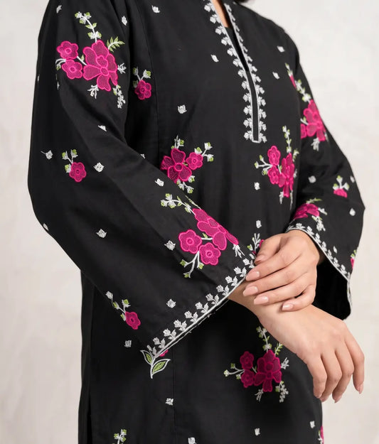 Marias 2 Piece Cotton Embroidered Black dress