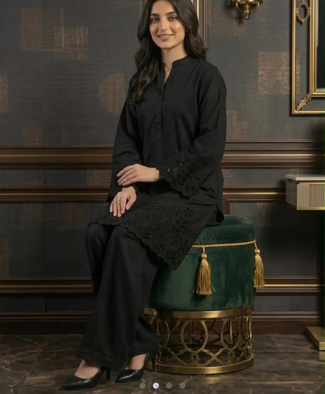 Flora Reign 2-Piece Black Embroidered Cotton Cord Suit