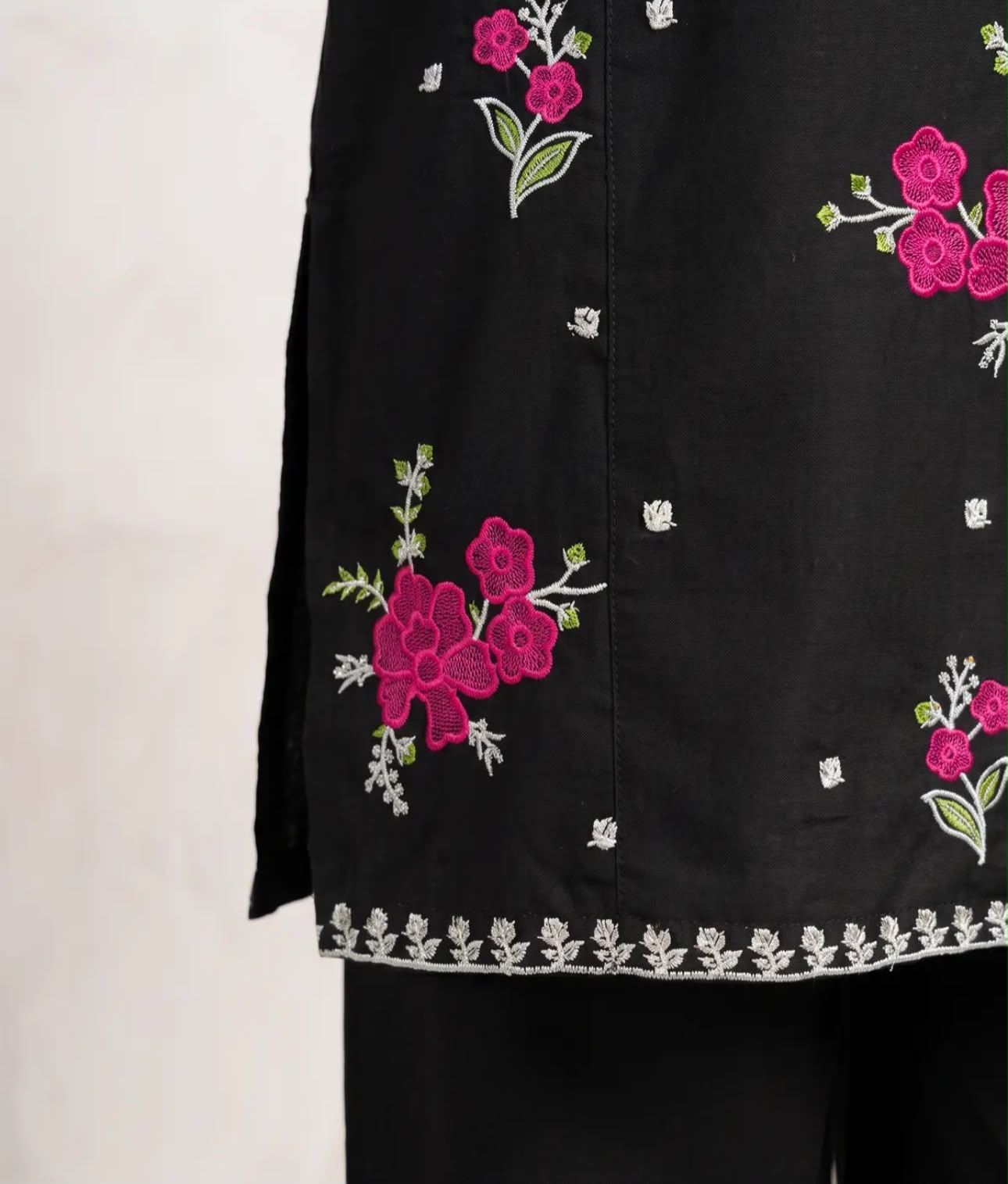 Marias 2 Piece Cotton Embroidered Black dress