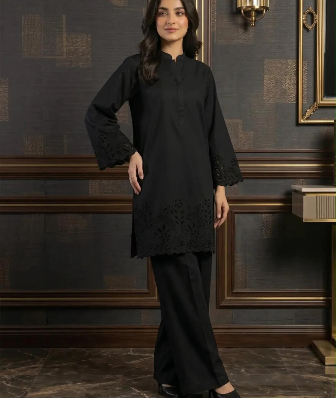 Flora Reign 2-Piece Black Embroidered Cotton Cord Suit