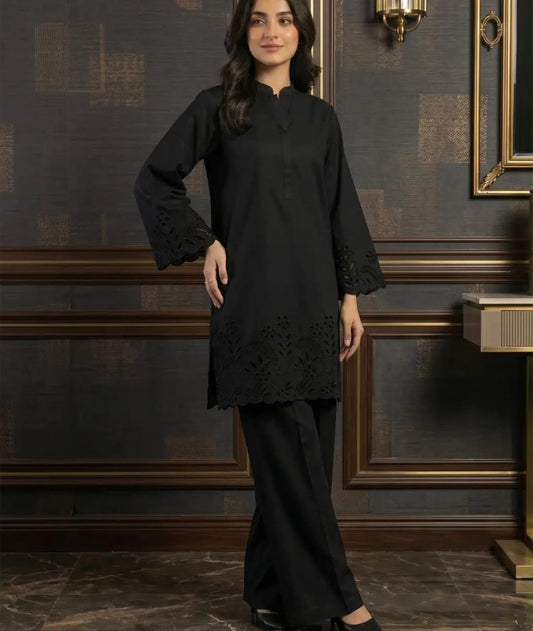 Flora Reign 2-Piece Black Embroidered Cotton Cord Suit