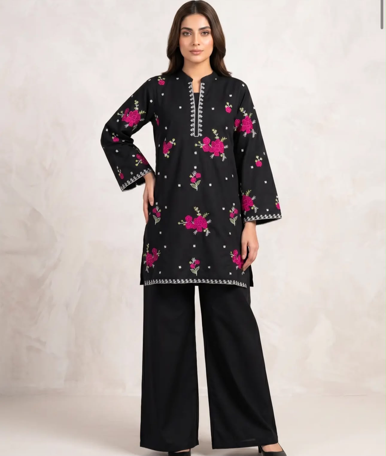 Marias 2 Piece Cotton Embroidered Black dress