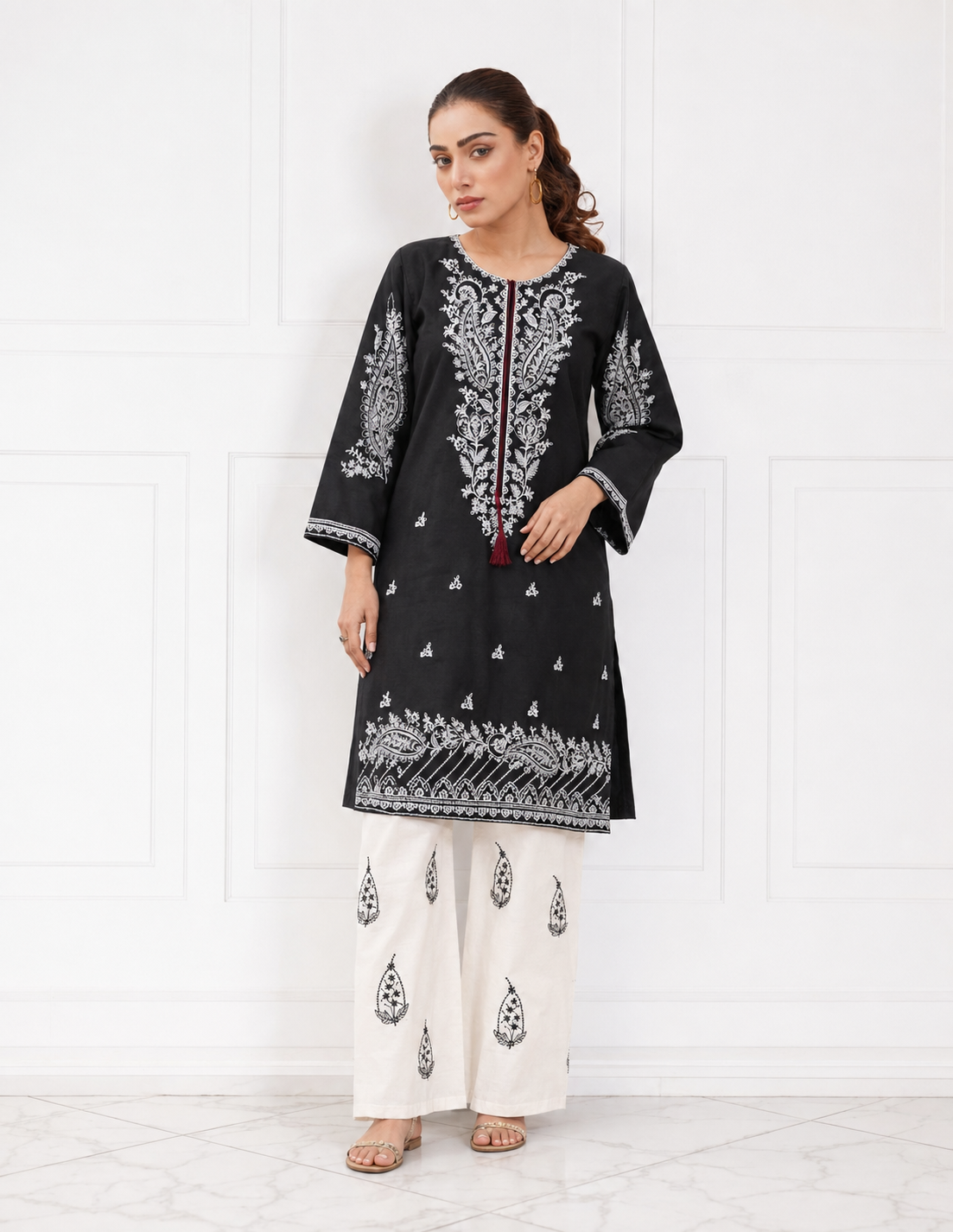 Black Embroidered Bareeze Cotton Lawn 2 Piece Cord Set