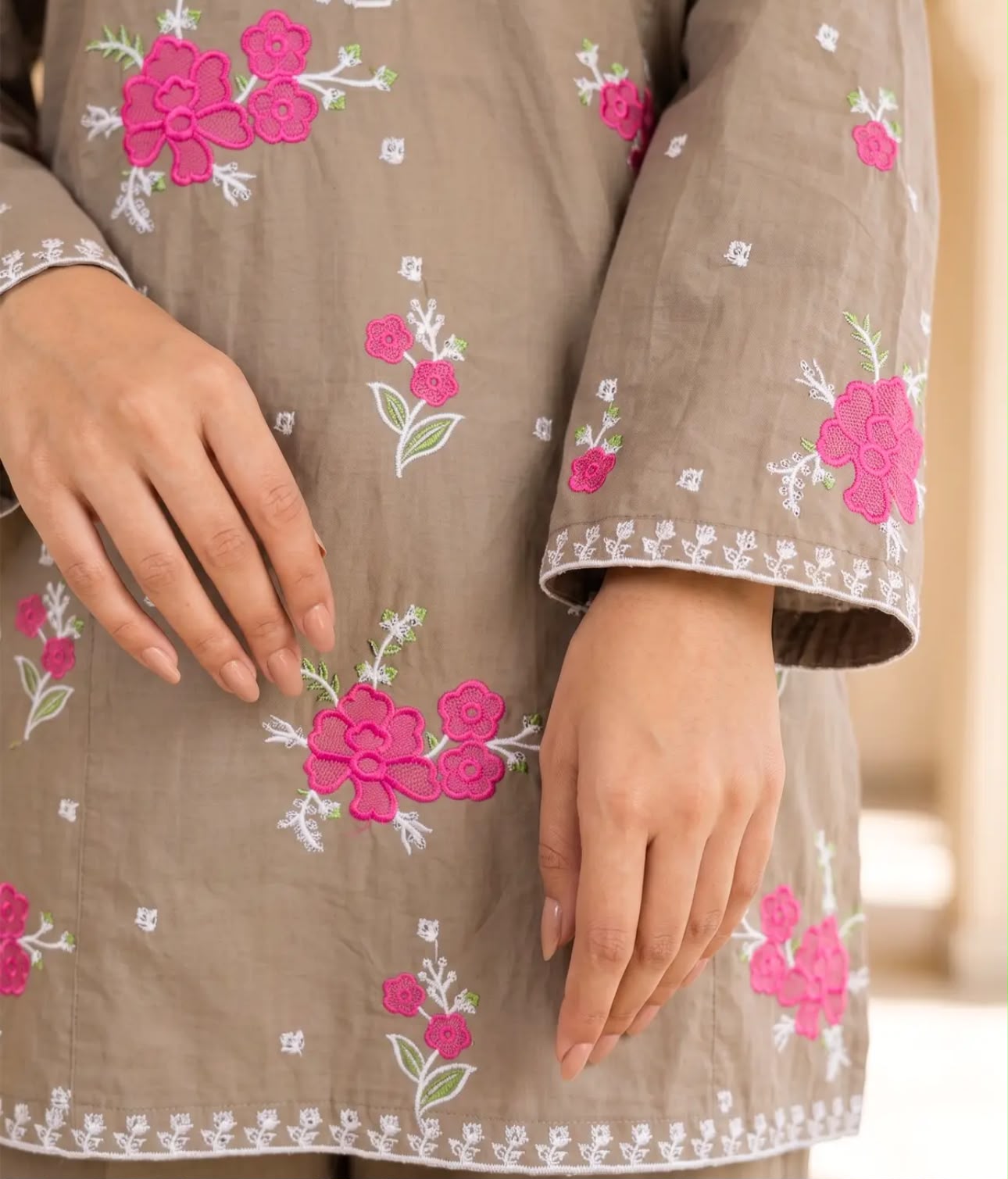 Marias 2 Piece Cotton Embroidered Dusty Brown dress