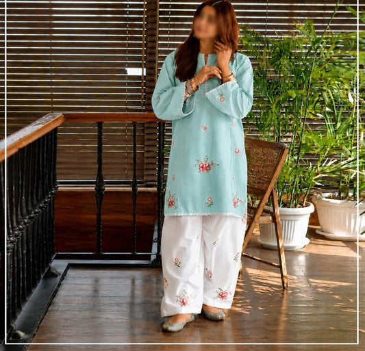 Flower Ice Blue 2-Piece Cotton suit for women