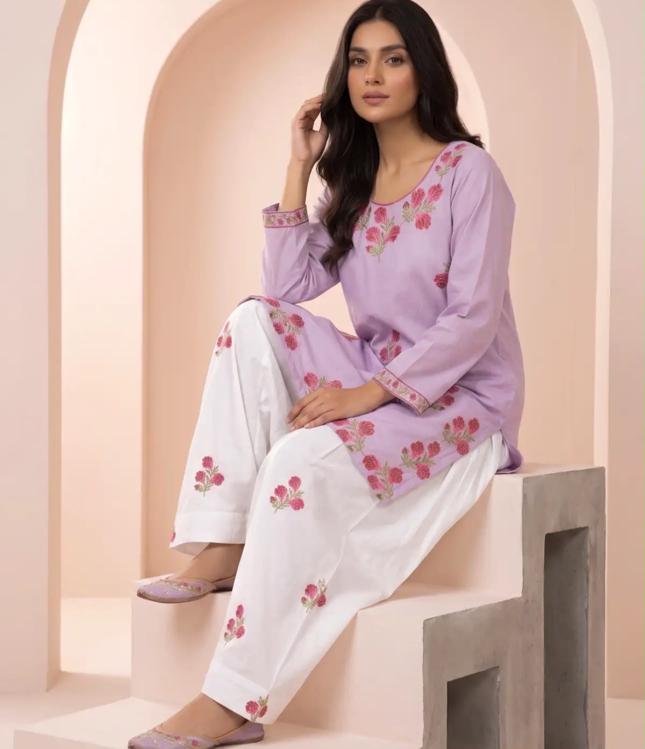 Gulab Lavender 2-Piece Embroidered Cotton Suit for Women