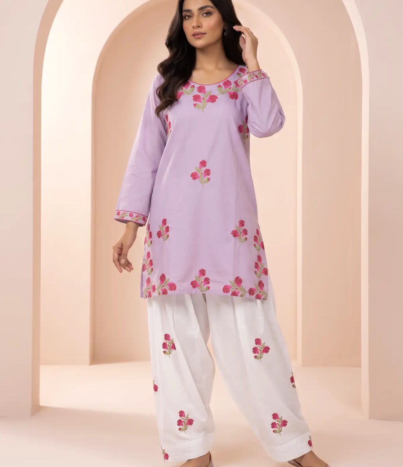 Gulab Lavender 2-Piece Embroidered Cotton Suit for Women