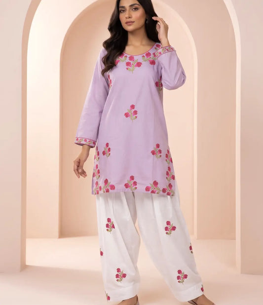 Gulab Lavender 2-Piece Embroidered Cotton Suit for Women