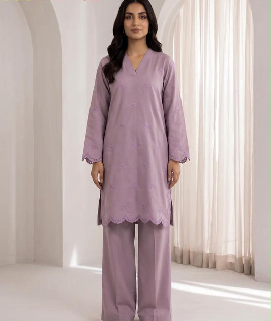 Mehr- 2 Piece Lilac Embroidered Cotton dress for Women