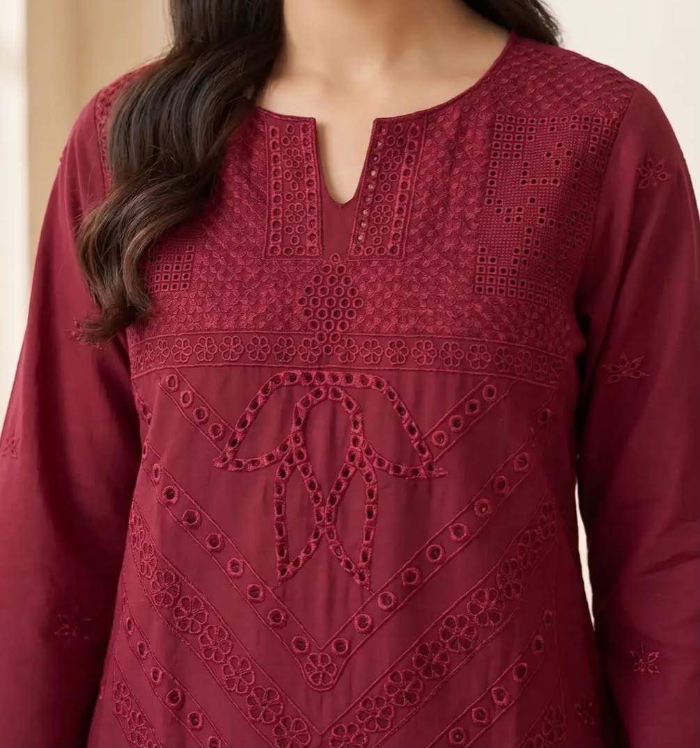 Kashish- 2 Piece Maroon Embroidered Lawn dress for Ladies
