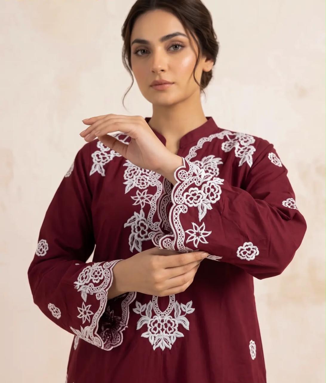Muskaan 2-Piece Maroon  Printed Cotton Suit