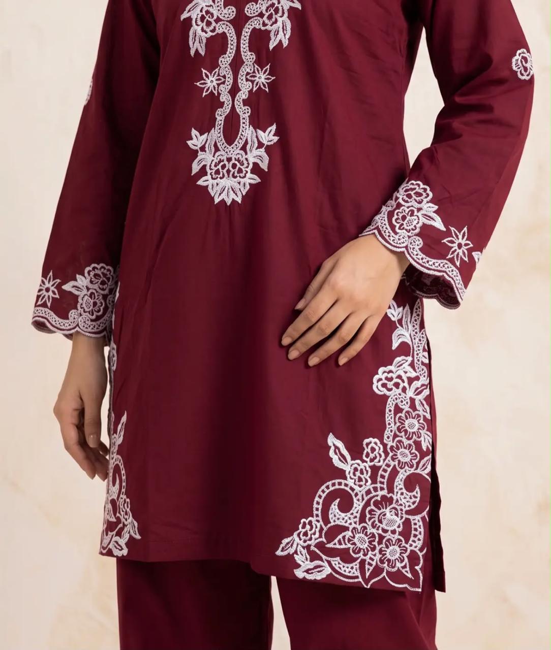 Muskaan 2-Piece Maroon  Printed Cotton Suit