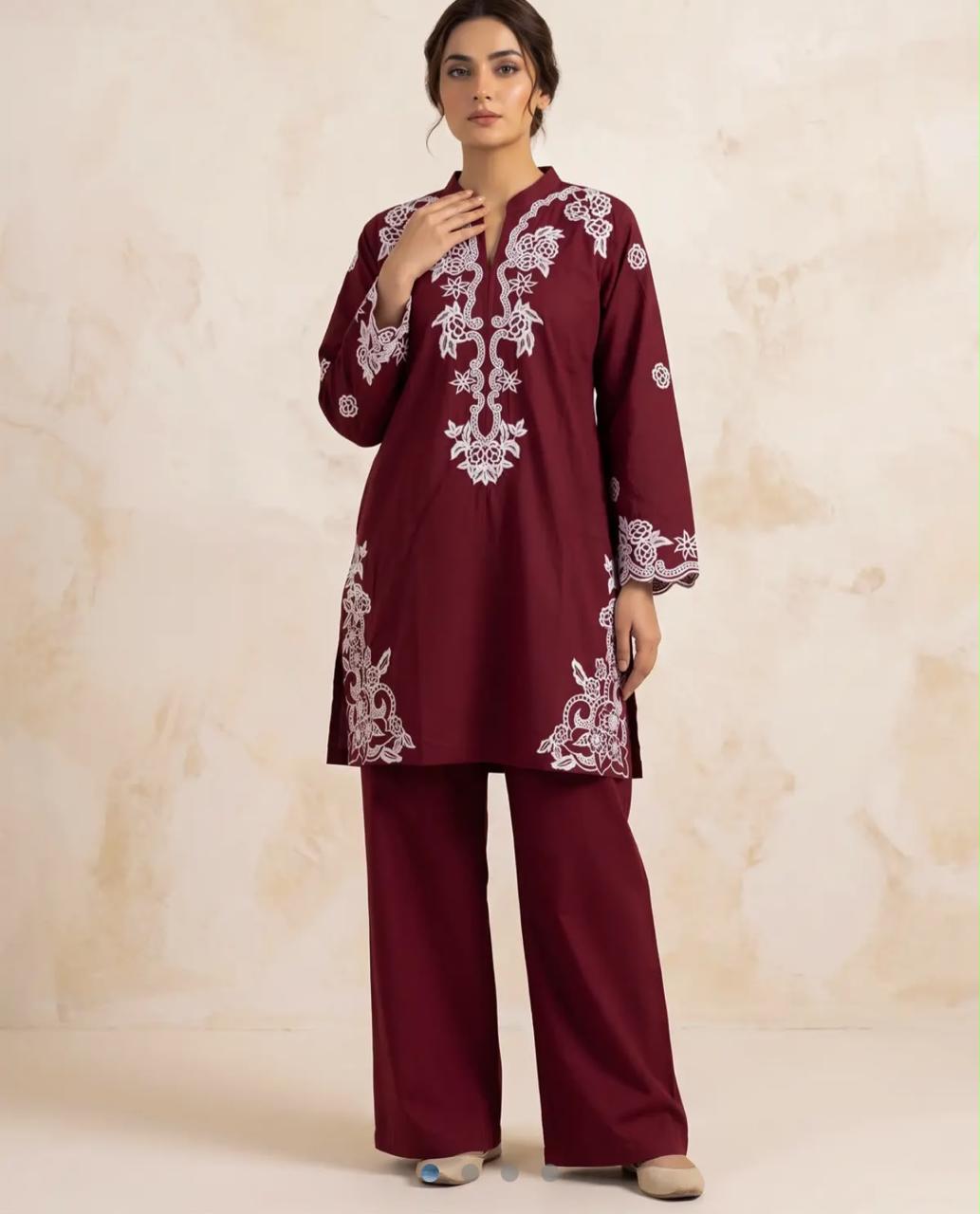 Muskaan 2-Piece Maroon  Printed Cotton Suit