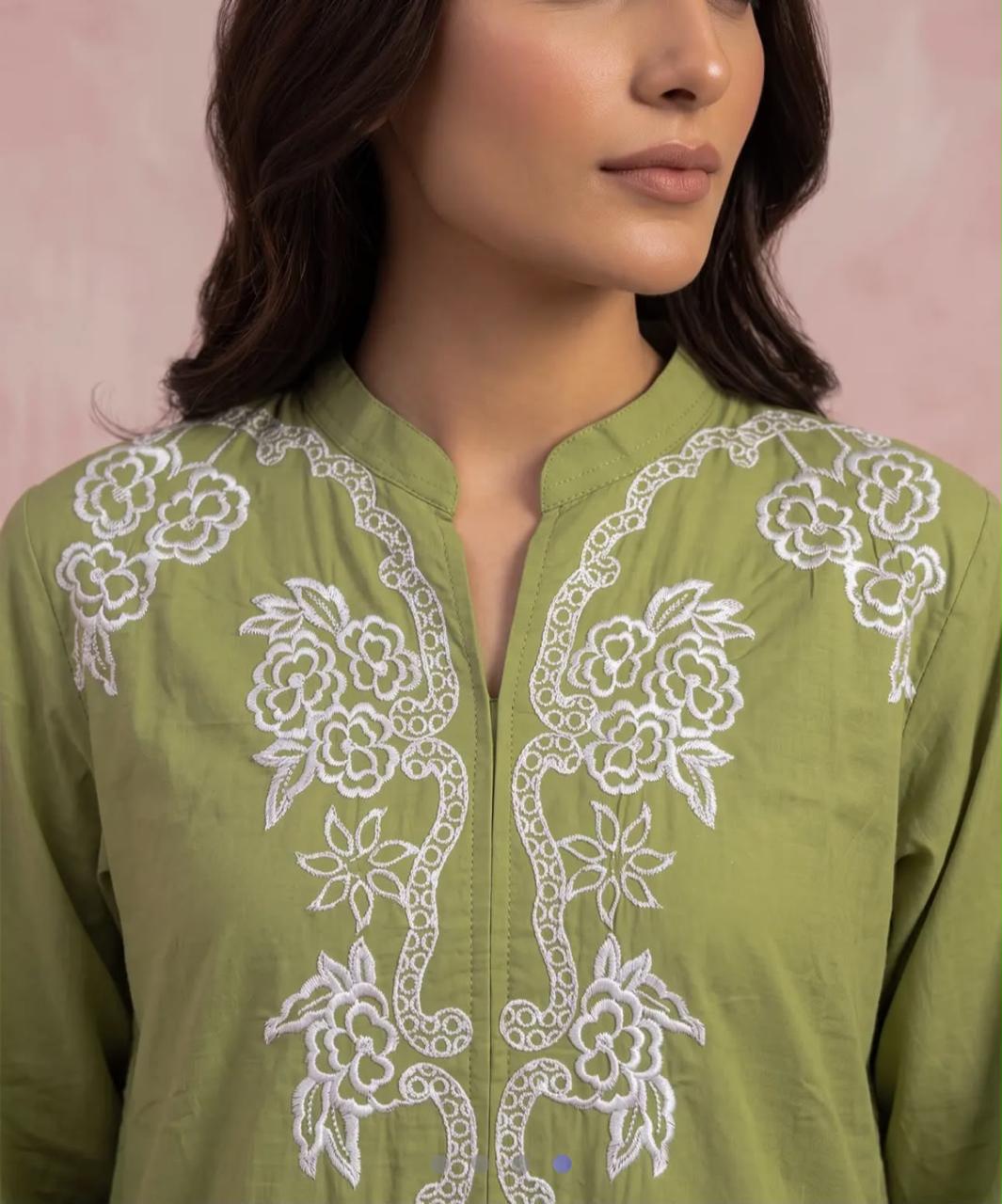Muskaan 2-Piece Olive Printed Cotton Suit