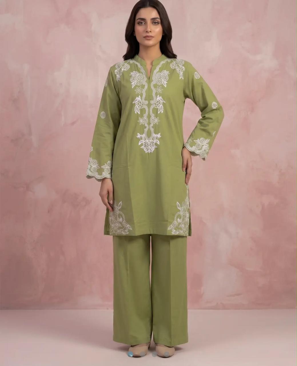 Muskaan 2-Piece Olive Printed Cotton Suit