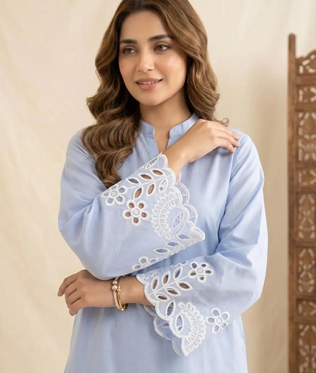 Flora Reign 2-Piece Pastel Blue Embroidered Cotton Cord Suit