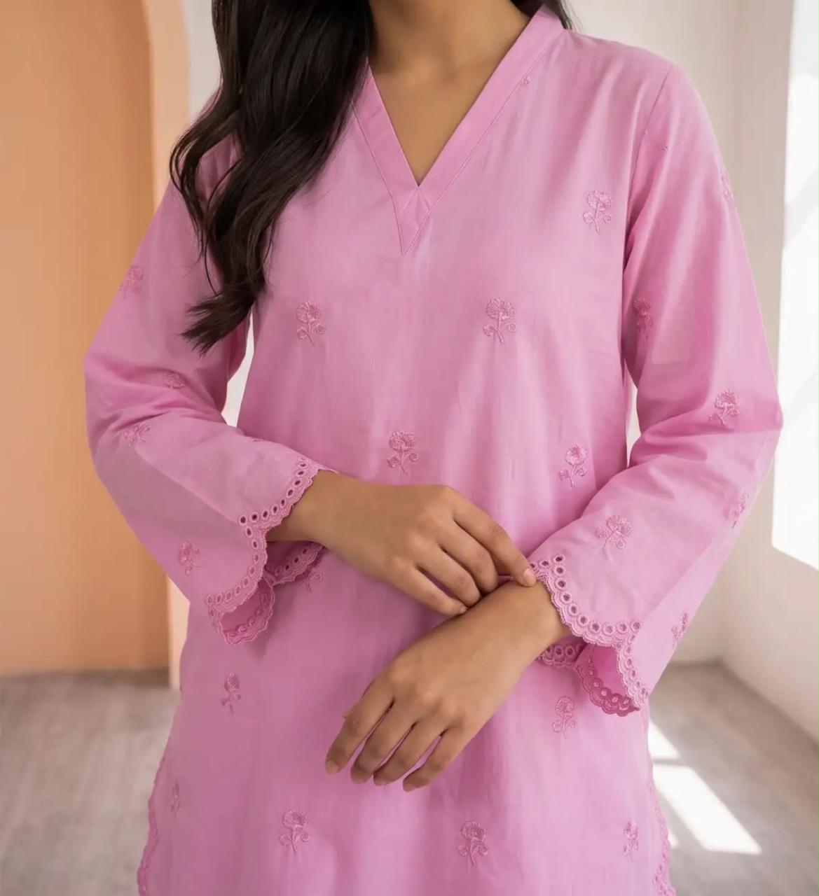 Mehr- 2 Piece Pink Embroidered Cotton dress for Women