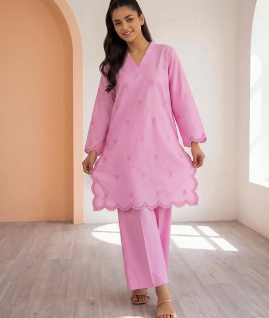 Mehr- 2 Piece Pink Embroidered Cotton dress for Women