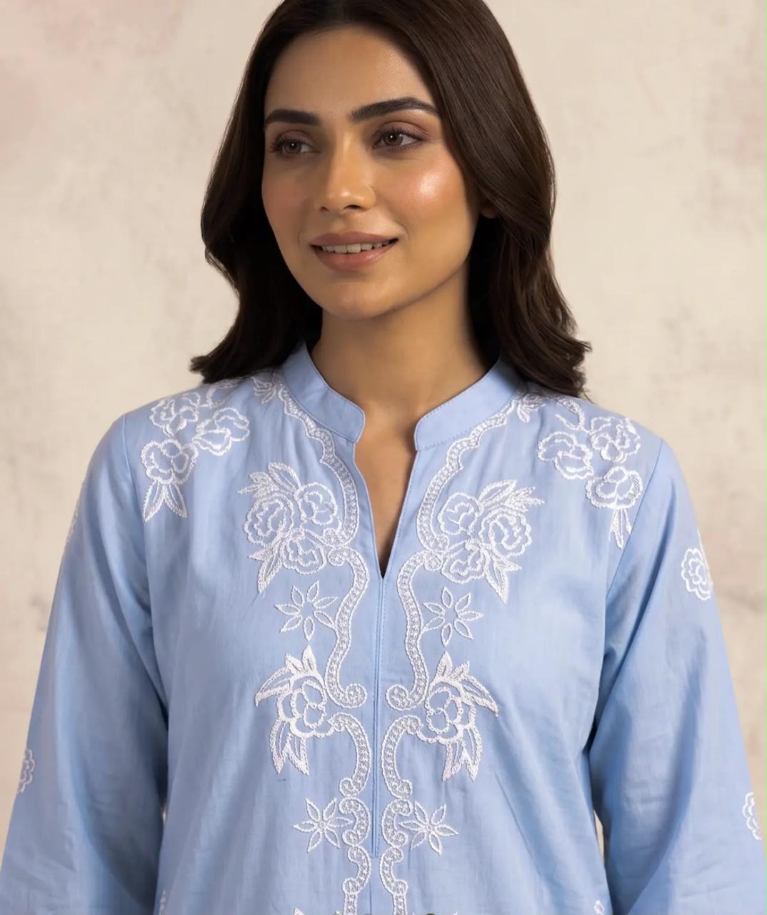 Muskaan 2-Piece Powder Blue Printed Cotton Suit