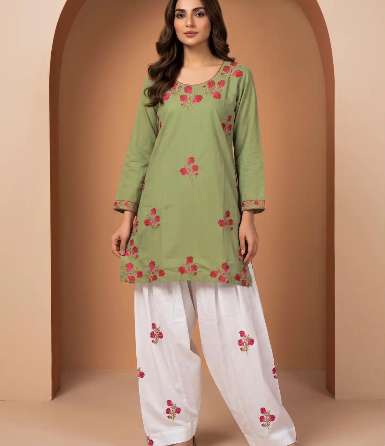 Gulab Sage Green 2-Piece Embroidered Cotton Suit for Women