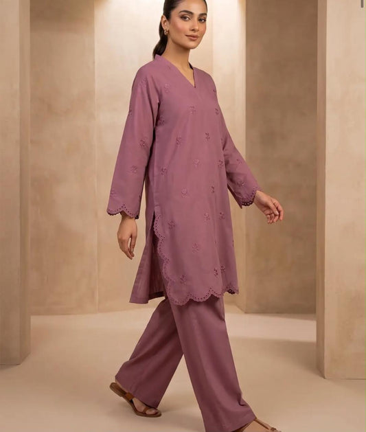 Mehr- 2 Piece Tea Pink Embroidered Cotton dress for Women