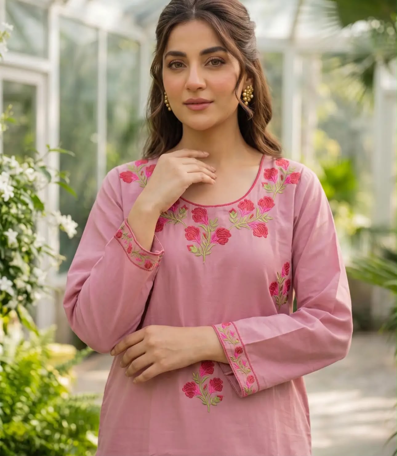 Gulab Tea Pink 2-Piece Embroidered Cotton Suit for Women